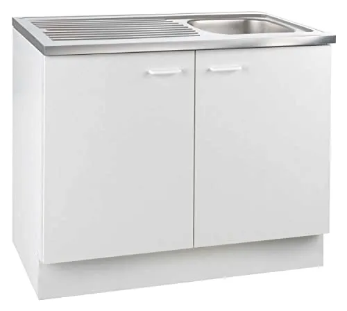 Spülenunterschrank TOP, Weiß matt, 100 cm mit Spülbecken - Sanitäranlagen & Zubehör – eleganter Spülenunterschrank mit 2 Türen und integriertem Spülbecken, ideal für platzsparende Küchenlösungen.