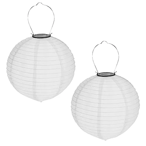2er Set Solar LED Lampion Party Garten Laterne ø 20cm Weiß Deko Lampenschirm Lampe Kugel Gartenlampion
