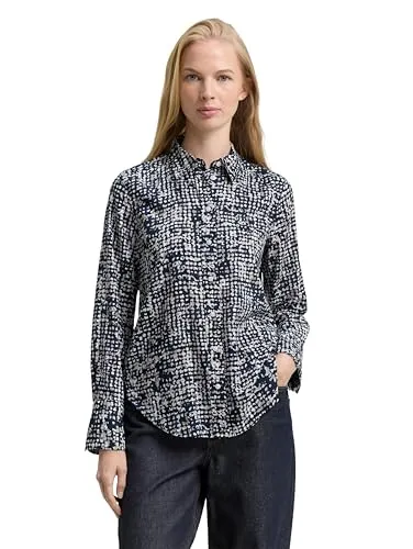 Hemdbluse TOM TAILOR Damen - Navy Abstract Dot Design - Moderne Damen-Hemdbluse von TOM TAILOR im lässigen navy abstract dot design. Aus atmungsaktivem Webstoff, regular fit und po-bedeckend, ideal für entspannte Outfits.