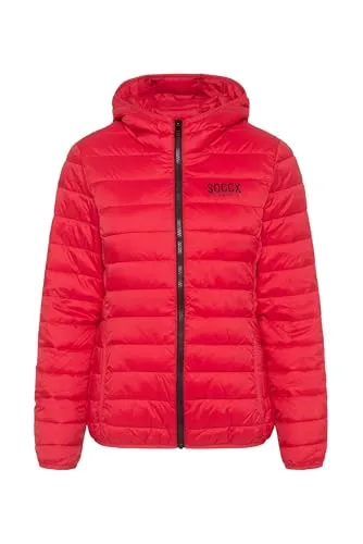 SOCCX Damen Leichte Steppjacke mit Kapuze Royal Red XL