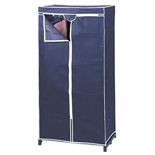 axentia Stoffschrank in Blau, Stahlrohrgestell mit Vliesstoff, Kleiderschrank mit Kleiderstange und Bodenplatte, Maße: ca. 75 x 50 x 150 cm