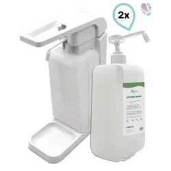 SET: Blanc Hygienic Hebelspender 1.000ml + 2x 1 Liter Lotion Cremeseife - Praktisches Set mit Blanc Hygienic Hebelspender und 2x 1 Liter Lotion Cremeseife. Der stabile ABS Kunststoff sorgt für Langlebigkeit, während die verstellbaren Dosiermengen eine hygienische Anwendung garantieren.