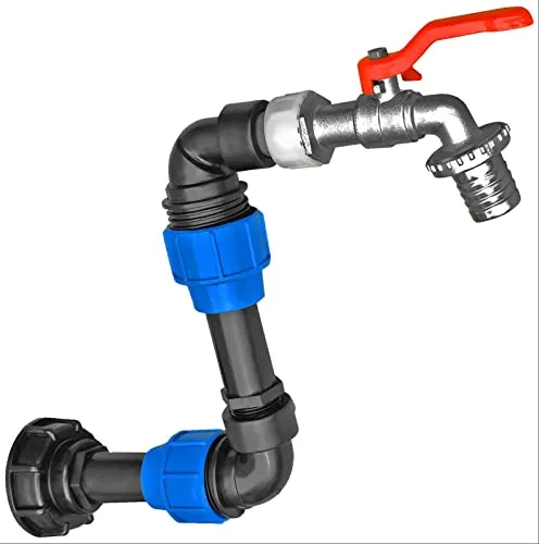 IBC Adapter Schwanenhals | Kappe S60x6 Grobgewinde | 1 Zoll Auslaufhahn mit 28mm Tülle | Wasserhahn Regenwassertank