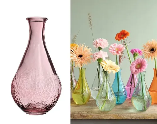 NaDeco Dekovase Glasvase mit Blumenmuster – Bunte Dekovase aus Glas in Pink, Ø9x16 cm