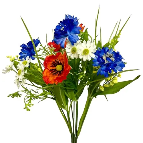 Künstlicher Feldstrauß 35cm mit Mohn, Korn und Kamille von Floratexx