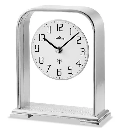 Atlanta Funk-Tischuhr Glas Metall Gehäuse Analog Silber
