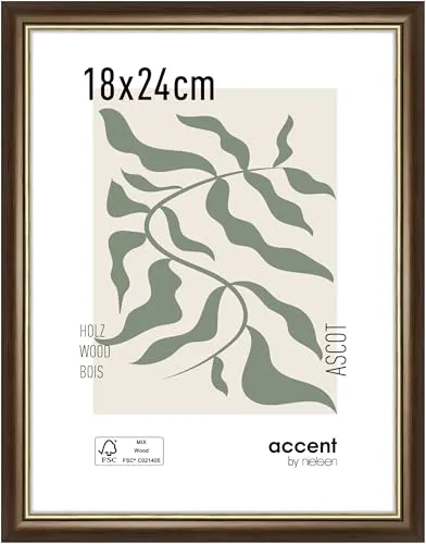 accent by nielsen Bilderrahmen, 18 x 24 cm, Holz, Braun, Fotorahmen zum Auftstellen und Aufhängen im Hoch- & Querformat, Echtglas, Ascot