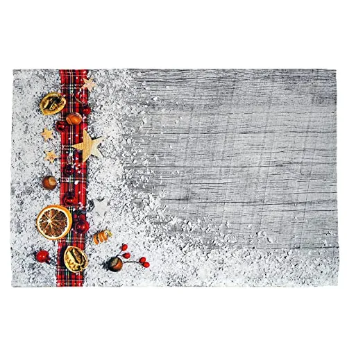 texpot 2 Stück Platzdeckchen 30 x 45 aus 100% Polyester Weihnachten Weihn.deko Schnee auf Holz
