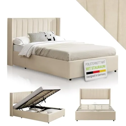 Juskys Polsterbett Savona 120x200 cm - Elegantes Polsterbett mit Stauraum, Lattenrost und edlem Samt-Bezug, ideal für maximalen Komfort und Funktionalität im Schlafzimmer.