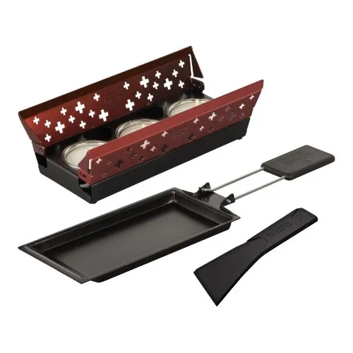 KUHN RIKON Candle Light Mini Schweizerkreuz Raclette Set, rot, Antihaft-Grill-Pfännchen, mit Teelicht