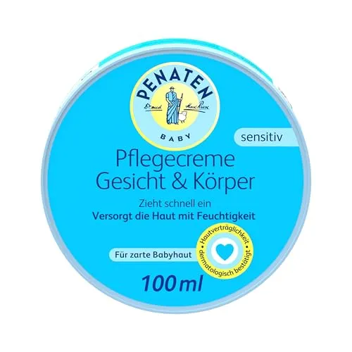 PENATEN Pflegecreme Gesicht & Körper 100ml - Schnell einziehende Babycreme für Gesicht & Körper, speziell für zarte Babyhaut entwickelt. Hinterlässt ein weiches Hautgefühl und ist ideal für die tägliche Pflege.