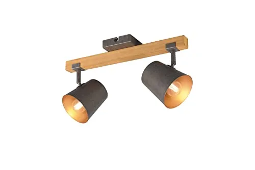 lightling Deckenlampe Ben, Deckenstrahler mit Schirm in Nickel Antik, Innenseite Gold, Lampe mit Korpus aus Holz und Metall, exkl. 2 x E14 (max. 25W), Höhe: 23cm, Breite: 43cm