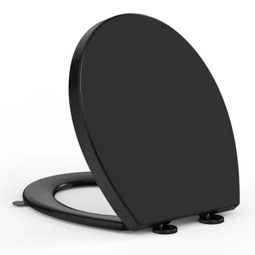 YEAUPE PRO Toilettendeckel mit Absenkautomatik,WC Sitz mit Quick-Release-Funktion und Softclose Absenkautomatik, Klodeckel mit Verstellbaren Scharnieren, Toilettensitz UV-beständig, Schwarz