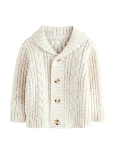 NEXT Jungen Standard Strickjacke aus 100% Baumwolle mit Figuren Creme 116-122