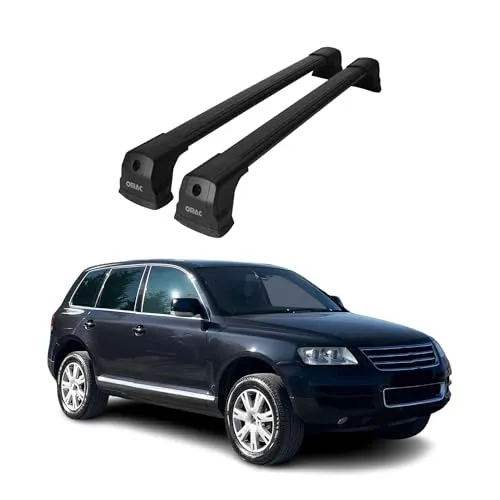 OMAC Dachträger für VW Touareg mk1 (2002-2010) - Schwarz, 75kg - Hochwertige Aluminium-Querträger für VW Touareg im eleganten Inboard-Design. Traglast bis 75 kg dynamisch, ideal für Dachboxen, Fahrradträger und mehr. Einfache Montage ohne Bohren und abschließbare Endkappen für zusätzlichen Diebstahlschutz.
