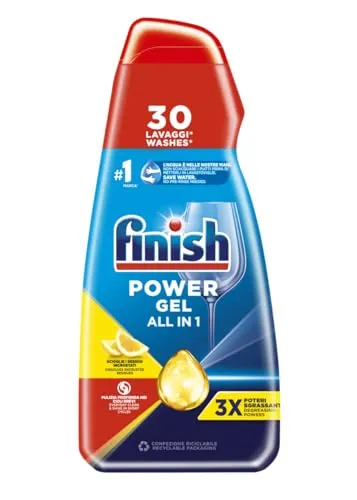 Finish Powergel Flüssigwaschgel für die Spülmaschine, multifunktional, entfettende Wirkung, Zitrone, Packung mit 30 Waschgängen – 600 ml