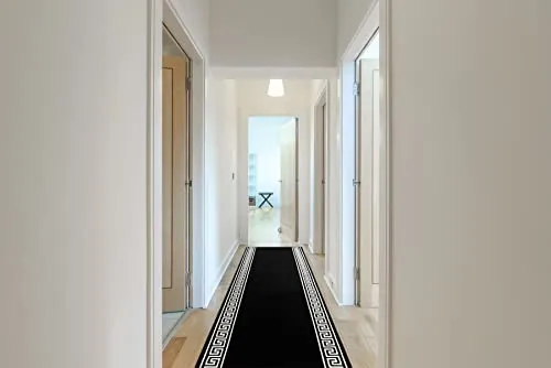 rugsx Läufer BCF MORAD Grek - Griechisches Muster in Schwarz - Matte für Flur, Küche & Eingangsbereich - Teppichläufer 90x400 cm