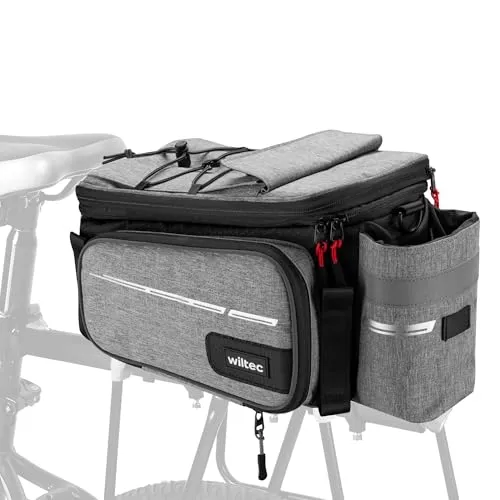 Wiltec Gepäckträgertasche grau, Fahrradtasche Gepäckträger bis 20 l Stauraum, wasserresistente Fahrrad Tasche, Gepäcktasche leichte Handhabung