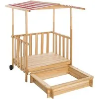 tectake® Sandkasten mit Veranda und Geländer, 106 x 105 x 137 cm