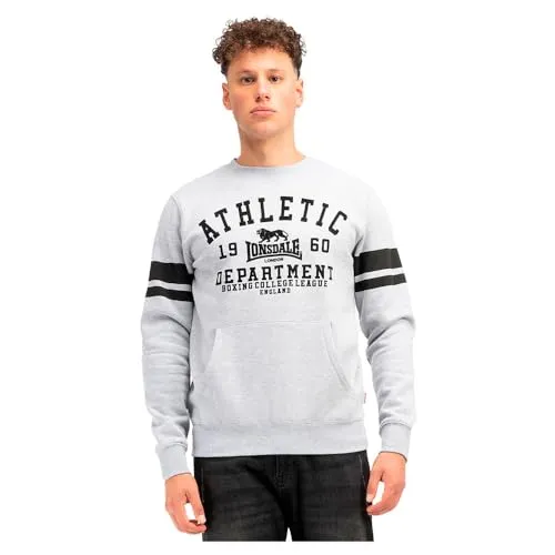 Lonsdale Herren Rundhals Sweatshirt GLESPIN Marl Grey/Black 3XL - Stylisches Sweatshirt für Herren in regulärer Passform, aus hochwertigem Mischgewebe mit auffälligem Flockdruck und praktischer Kängurutasche.