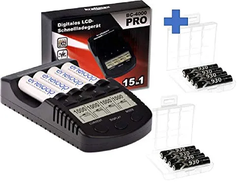 BC-4000 Pro Akku & USB Ladegerät mit 8x LSD Plus Micro AAA Akkus - Akkus & Ladegeräte: BC-4000 PRO Schnellladegerät für moderne NIMH Akkus, inkl. 8x LSD Plus Micro AAA 930mAh mit extrem langer Lebensdauer und geringer Selbstentladung, ideal für Kameras und schnurlose Geräte.