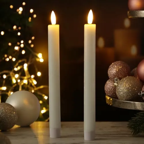 MARELIDA LED Stabkerzen Tafelkerzen Spitzkerzen Echtwachs Rustik Optik H: 24cm 2St (Weiß)