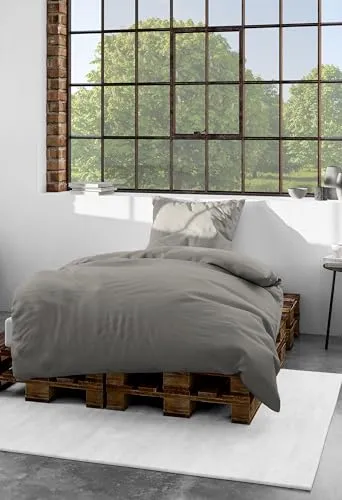 Mako-Satin Bettwäsche 135 x 200 cm - Bettwäsche aus 100% Baumwollsatin, 2-teilig mit praktischem Reißverschluss, ideal für moderne Schlafzimmer und ganzjährig verwendbar.