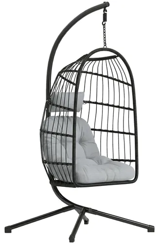 Faltbarer Hängesessel mit Gestell aus Polyrattan und Kissen