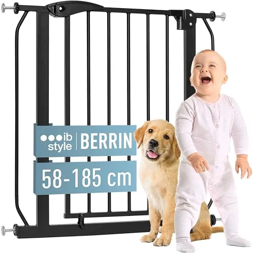 ib style Treppenschutzgitter Berrin - Türschutzgitter für Babys, Ohne Bohren, Kinderschutzgitter, Hundeabsperrgitter, Schwarz, Breite: 85-95 cm