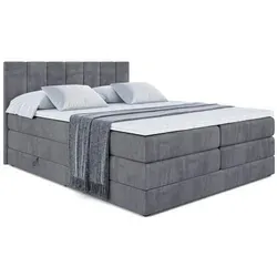 ALTDECOR Boxspringbett MOETI KING - 180x200 cm - Dunkelgrau Samt - Hochwertiges Boxspringbett mit 2 Matratzen (H3/H4) und Topper für optimalen Schlafkomfort. Inklusive Stauraum durch Bettkästen, ideal für ein aufgeräumtes Schlafzimmer.