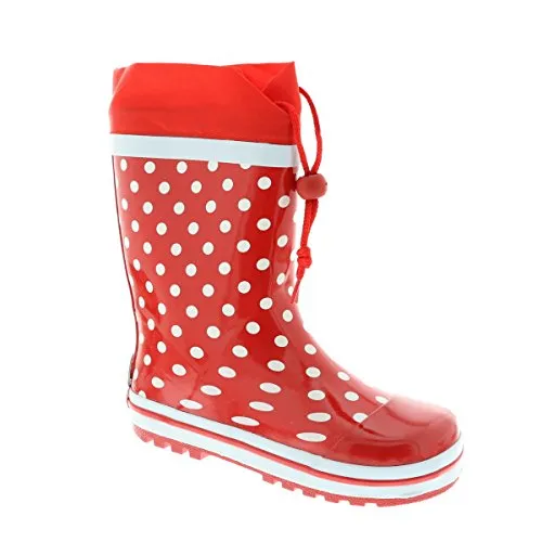 Playshoes Kinder Gummistiefel aus Naturkautschuk, Rot Punkte - Stiefel für Mädchen, wasserdicht und leicht verschließbar durch Zugband, mit Reflektoren für zusätzliche Sichtbarkeit, ideal für verregnete Tage.