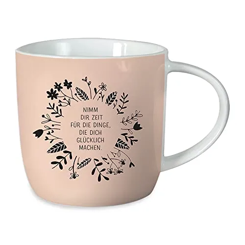 Grafik-Werkstatt Kaffeetasse mit Spruch 300 ml Porzellan Tasse Nimm dir Zeit, Weiß