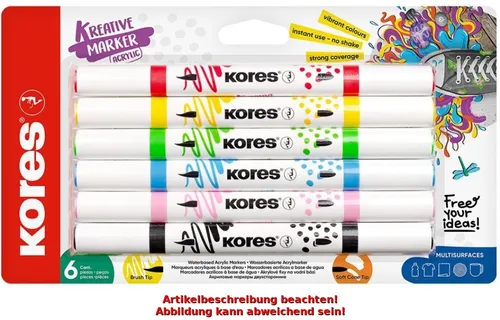 Kores Acrylmarker Duo, 2 Spitzen, 6er Set, farbig sortiert 6