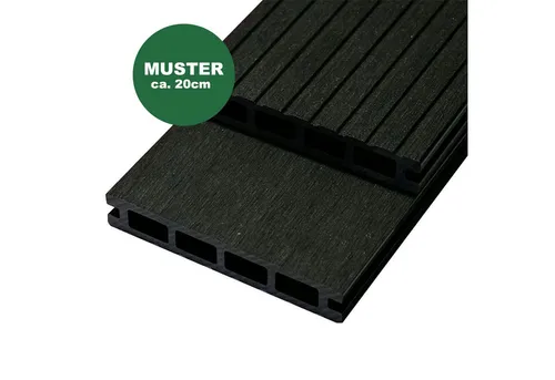 Woodstore24 Terrassendielen WoodoRhodos WPC Diele für Terrasse und Balkon mit Clipsystem anthrazit, (2,4m L x 12cm B x 2cm Stärke, Bodenbelag Komplettset mit Unterkonstruktion), Holzoptik, Klicksystem, Außenbereich, Gastronomie geeignet, wetterfest