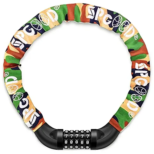 SPGOOD Fahrradschloss (Camouflage) - Fahrrad-Kettenschloss mit 7 mm gehärteter Stahlkette und 5-stelligem Zahlencode für individuelle Sicherheit. Wählen Sie aus 14 Farben für Ihren persönlichen Stil!