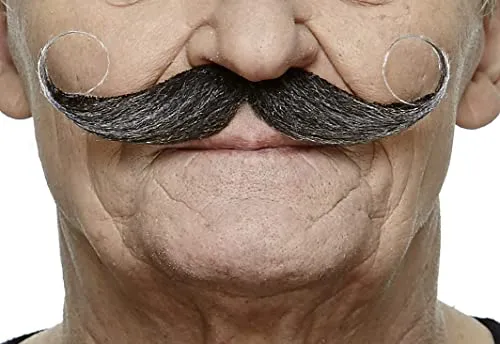 Mustaches Selbstklebender Maestro Gefälschter Schnurrbart, Neuheit, Falsche Gesichtsbehaarung, Kostümzubehör für Erwachsene, Salz und Pfeffer Farbe
