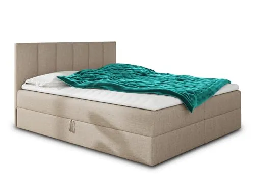 Boxspringbett Star 180x200 cm mit Topper und Bettkästen - Stilvolles Polsterbett mit zwei praktischen Bettkästen und Luxus Bonell-Matratze für optimalen Schlafkomfort. Wählen Sie zwischen Velour und Webstoff für Ihr Schlafzimmer.