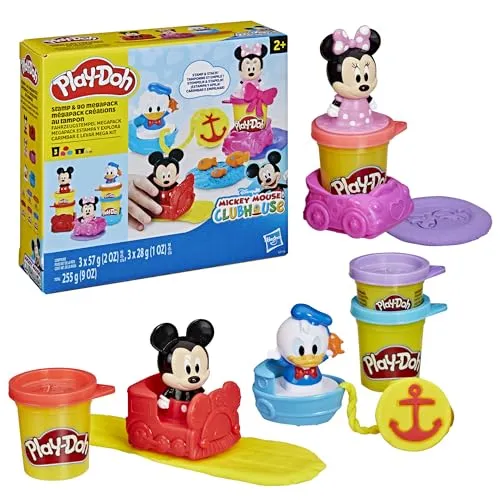 Play-Doh Disney Junior Fahrzeugstempel Megapack mit Micky, Minnie & Donald, zum Kneten und Spielen, Vorschulspielzeug für Kinder ab 2 Jahren