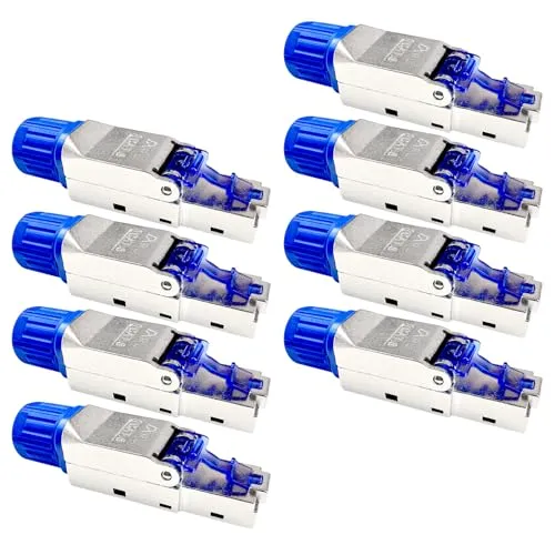 8x Cat8.1 Netzwerkstecker RJ45 - Werkzeugloser Metallstecker für hohe Performance - Stecker, Buchsen & Abdeckplatten - 8x geschirmte Cat8.1 RJ45 Stecker für blitzschnelle Netzwerkverbindungen, inklusive Einfädelhilfe und Staubschutzkappe.
