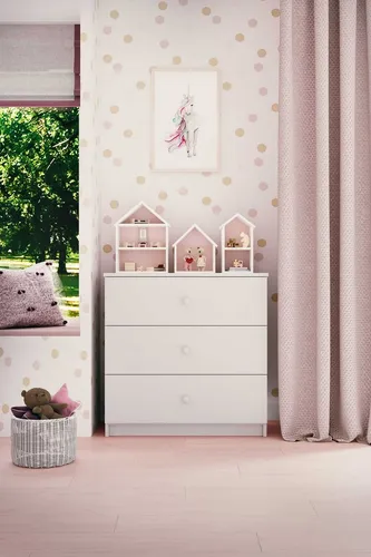 Raumhirsch Furniture Kommode Kinderkommode in Weiß - Moderne Kinderkommode mit 4 Schubladen, ideal für das Kinderzimmer. Einfache Selbstmontage und pflegeleicht durch abwischbare Oberfläche.