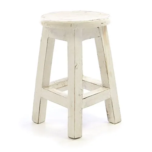 Divero Rustikaler Hocker Tarifa – Weißer Holzschemel im Landhaus-Stil