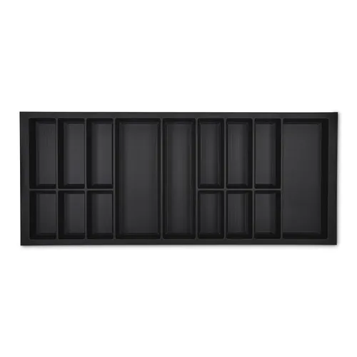 Besteckeinsatz 1200 mm schwarz für Blum Legrabox - Besteckaufbewahrung aus schlagfestem Polystyrol, ideal für Schüller Warendorf Küchen, sorgt für Ordnung und einfachen Zugriff auf Ihr Besteck.