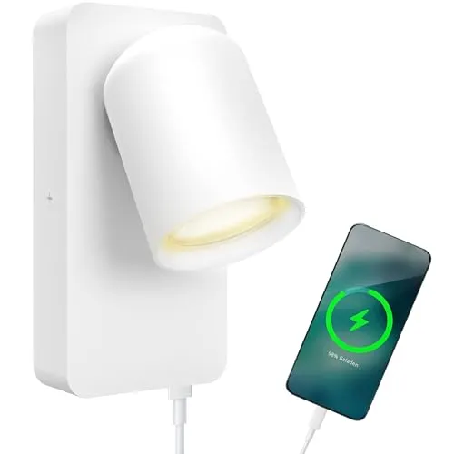 SSC-LUXon LED Wandleuchte NERU - Moderne Nachttischlampe mit USB & Schalter - Lampen mit praktischer USB Ladefunktion und schwenkbarem Leselicht. Ideal für Schlafzimmer, schafft eine gemütliche Atmosphäre mit warmweißem Licht.