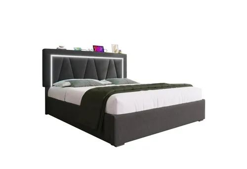 REDOM Polsterbett Doppelbett (140 x 200 cm Inklusive-Matratze), LED Doppelbett + USB/Typ-C Ladefunktion