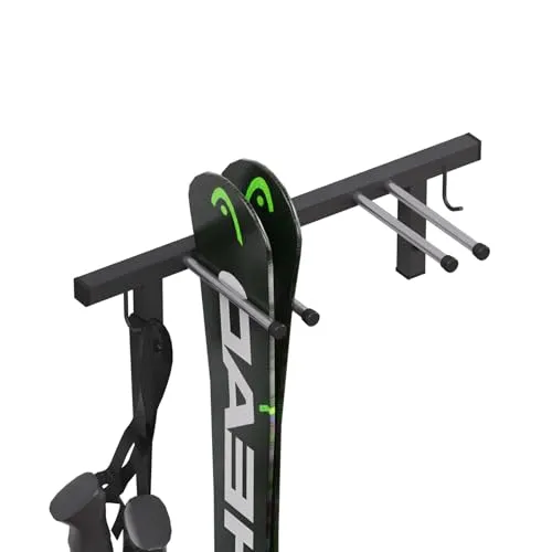 QLS Skihalterung für 2 Paare - Wandhalterung mit Gummierung - Praktische Wandhalterung für Skier und Stöcke, 44 cm lang. Schützt vor Kratzern und sorgt für Ordnung in Garage oder Skiraum. Ideal für platzsparende Aufbewahrung!