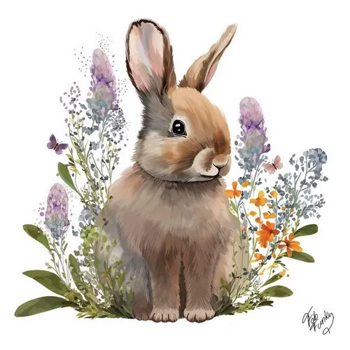 Servietten Belle Bunny Hase einzelnen Blumen Tiere Garten Wiese Natur 33x33cm 20