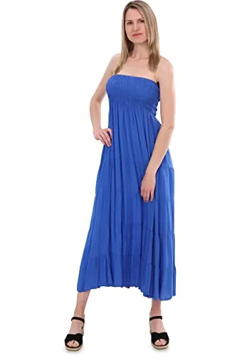 Malito Damen Bandeaukleid - Trägerloses Sommerkleid für Strand und Alltag - Freizeitkleider für Damen: Luftiges Bandeaukleid mit gesmoktem Oberteil, ideal für warme Tage und vielseitig kombinierbar für jeden Anlass.