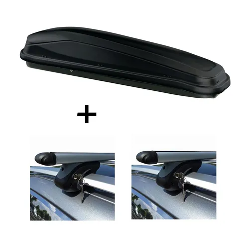 Dachbox JUEASY300 300Ltr schwarz mit VDP L120 Relingträger für Opel Vectra B Caravan - Praktisches Set mit Dachbox (300L) und VDP L120 Relingträger für Opel Vectra B Caravan (96-03). Ideal für bis zu 6 Skier oder 2 Snowboards. Schnell montiert und sorgt für mehr Platz im Fahrzeug.