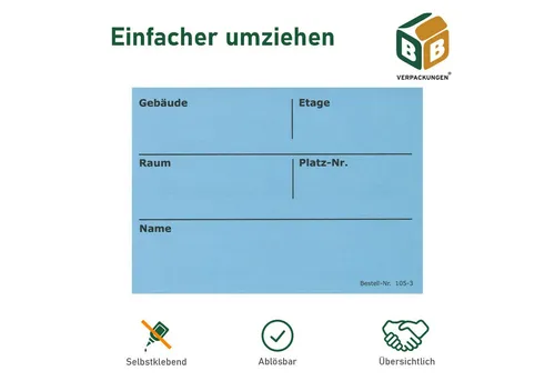 BB-Verpackungen Etikett Umzugsetiketten, 105 x 75 mm, blau, selbstklebend