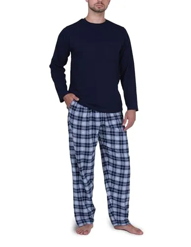 Moonline Herren Schlafanzug mit Flanellhose, Farbe:blau, Größe:XL